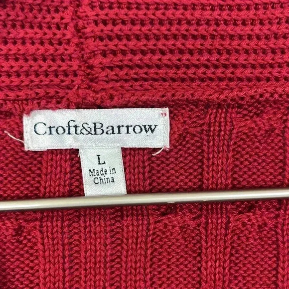 Croft & Barrow Womens Cardigan Red L Shawl Collar Cable Knit 3 Button Closure - Picture 2 of 14